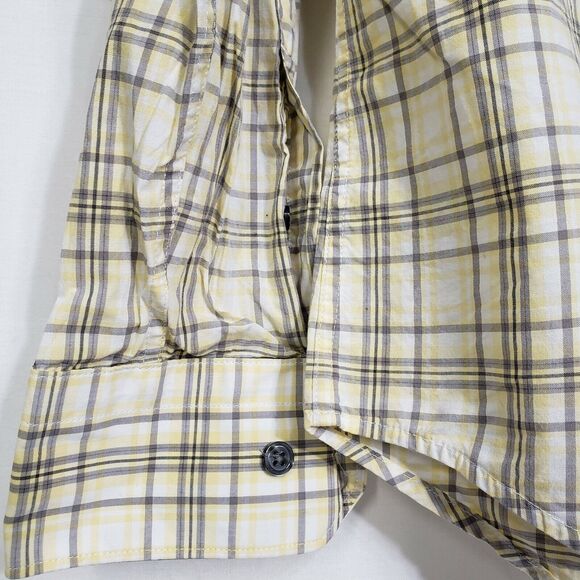 Express Mens Shirt Size Medium 15-15.5 Fitted Yellow Plaid Button Front Pockets - Picture 7 of 10